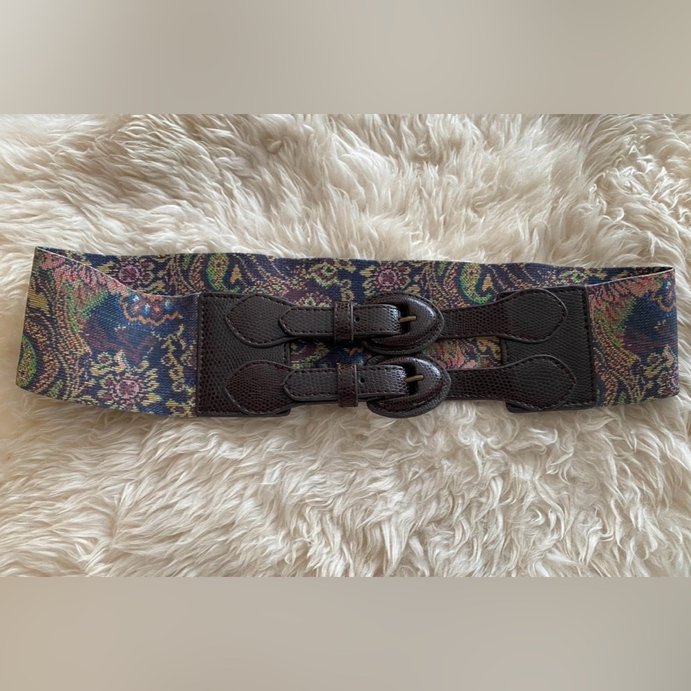 Anthropologie Paisley Print Stretch Belt sz Medium
